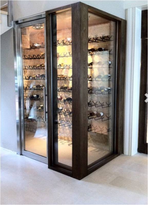 Contemporary Custom Wine Cellar in Colorado with Glass Door