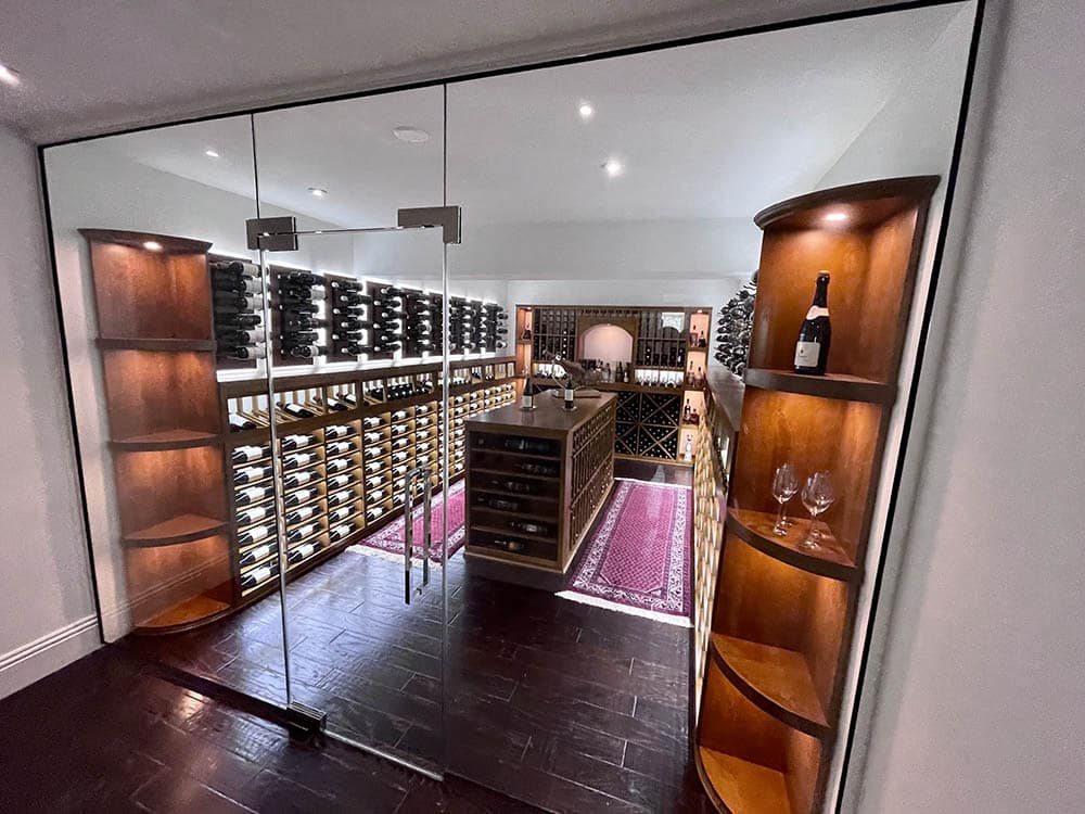 mdoern wine cellar glass wall